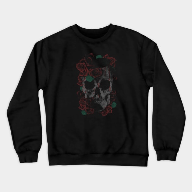 Beautiful Skull Surrounded By Roses Crewneck Sweatshirt by BackintheDayShirts